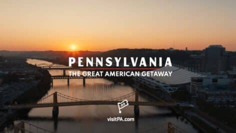 A screenshot of a new tourism promotional video for Pennsylvania.