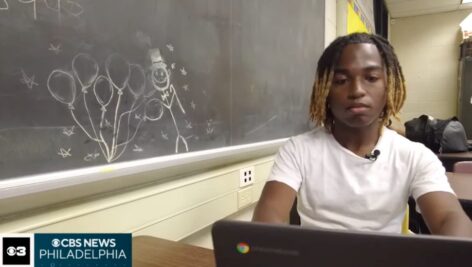 Jayden Alston in an Upper Darby High School classroom.