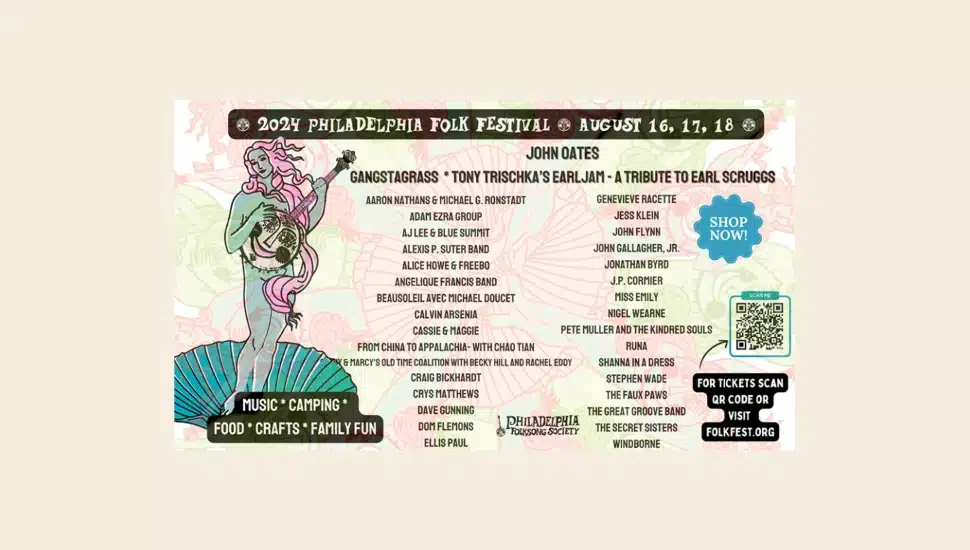 Flyer promoting the 61st edition of the Philadelphia Folk Festival Aug. 16-18.