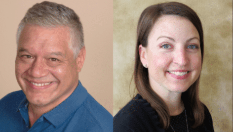 Headshots of speakers, from L-R: Manny Veloso, Six Sigma Master Black Belt and Lean consultant, CI Consulting Services; and Gwen Ross, Director of Workforce Initiatives for the Pennsylvania Department of Community & Economic Development.