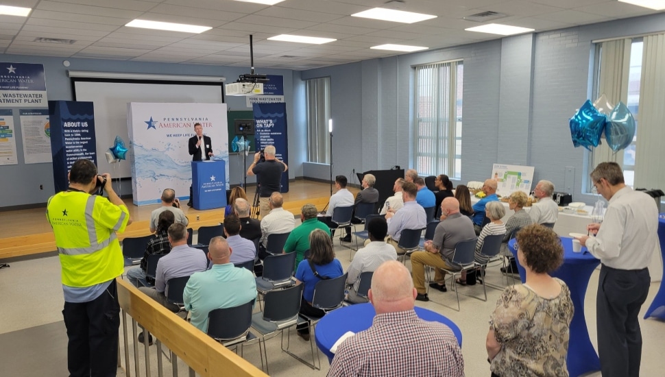 A group of local stakeholders gather as Pennsylvania American Water commemorated two years of owning the York Wastewater Treatment Plant.