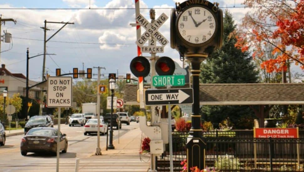 SEPTA tracks crossing Butler Pike in Ambler.