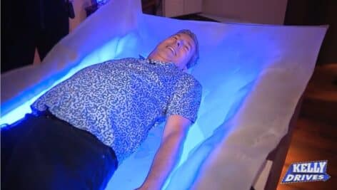 Bob Kelly of Kelly Drives on Fox 29 Philadelphia tries out a dry float tank at Thrive365 Wellness in Horsham.