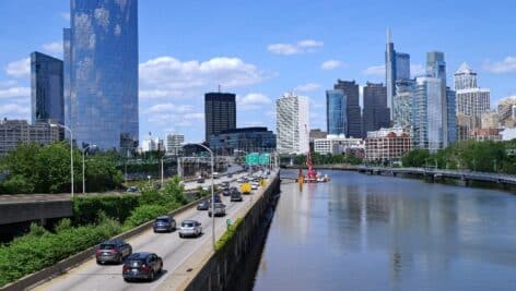 Philadelphia skyline along Schuykill River