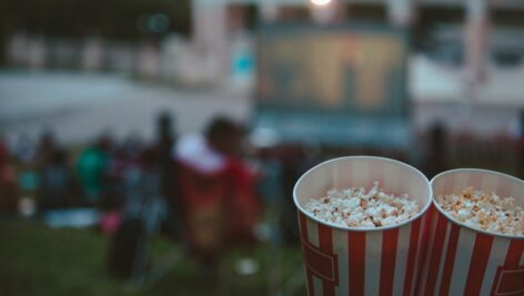 popcorn close up open air cinema concept.