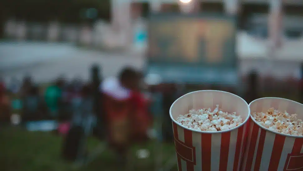 popcorn close up open air cinema concept.
