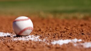 Baseball on the Chalk Line of the Infield