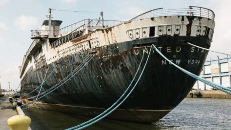 SS United States docked at a South Philadelphia pier.