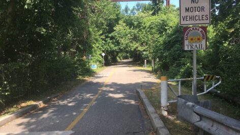 Shady trees envelope a part of the Shuylkill River Trail