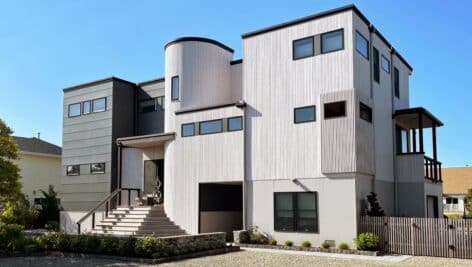 The front of the Long Beach Island Rosenfeld residence designed by architect Samuel Gordon of Penn Valley.