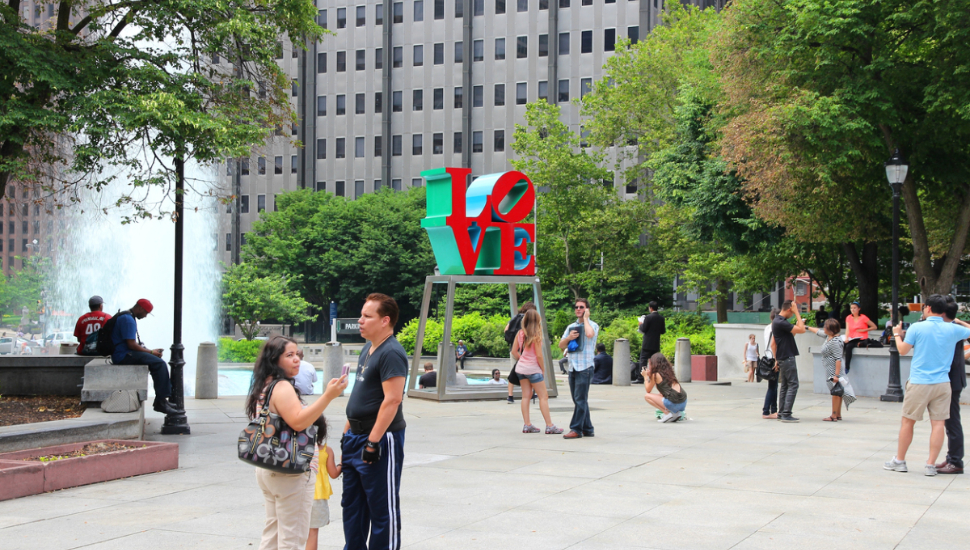 People at JFK Plaza in Center City Philadelphia.