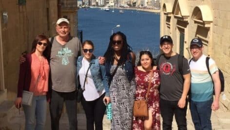 Steve McMillan, second from left, associate professor of business at Penn State Abington, traveled to Malta with students in 2019 to teach a course that focused on ethics in international business contexts.