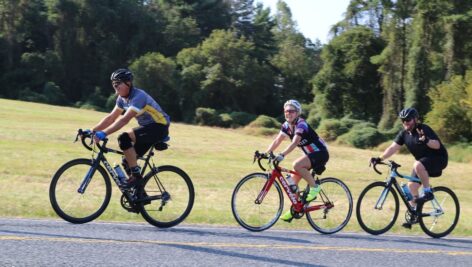 Riders bike along the Brandywine