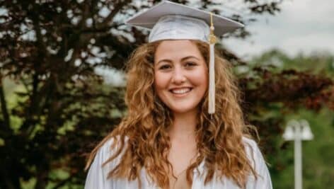 Truly Heft in graduation cap and gown.