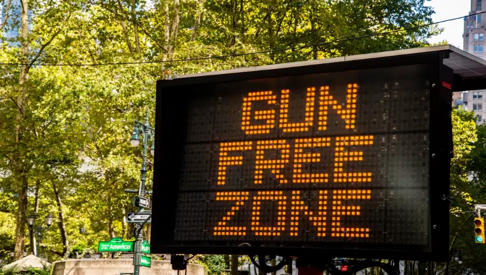 Gun Free Zone sign.