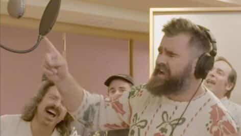 Jason Kelce recording a Philly Special Christmas album.