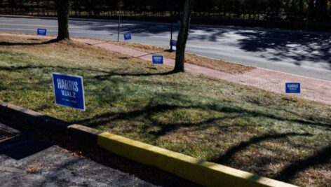 Political lawn signs.