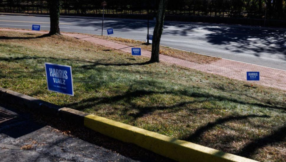 Political lawn signs.