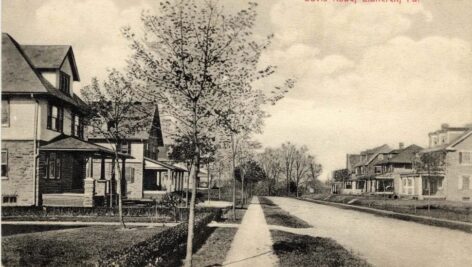 An old photo looks back at Davis Road in the Llanerch section of Haverford Township.