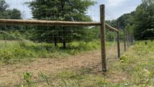 An eight-foot-tall fence placed around the forest land at the Hildacy Preserve in Media.