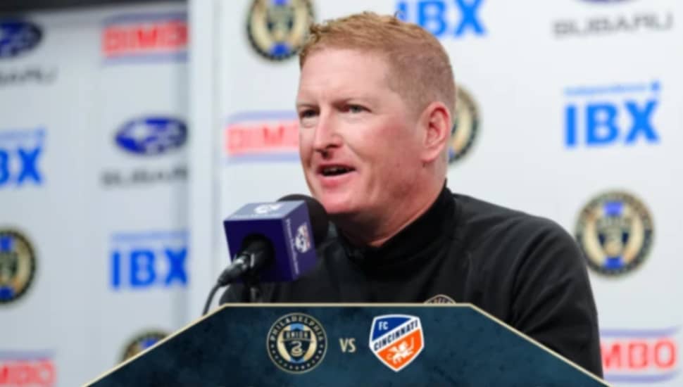 Jim Curtin at a press conference.