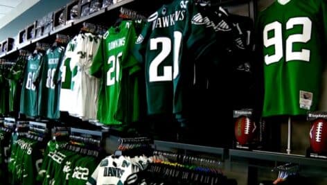 A rack of Philadelphia Eagles Jersey at the pro shop.