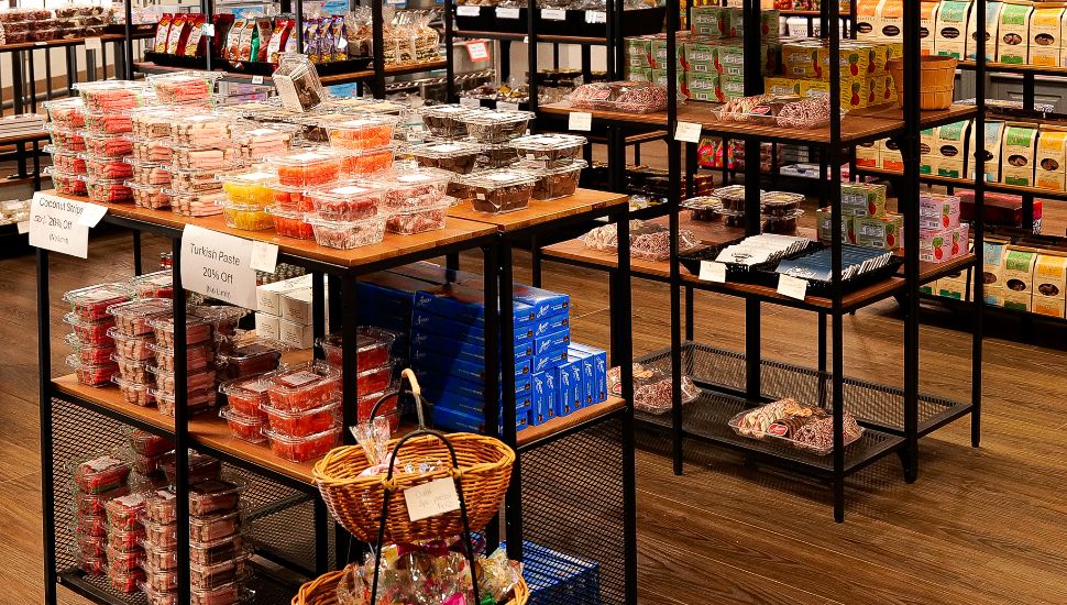 Asher's Chocolate showroom with a variety of sweets on display.