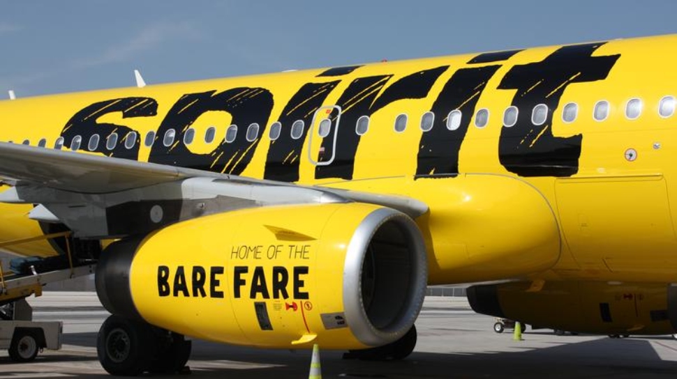 A Spirit Airlines airplane on the ground.