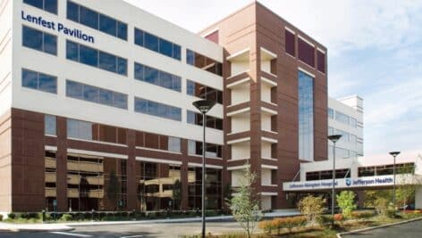 the facade of the Lenfest Pavillion at Jefferson Health Abington Hospital.