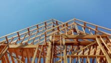 An A-frame of a home under construction.