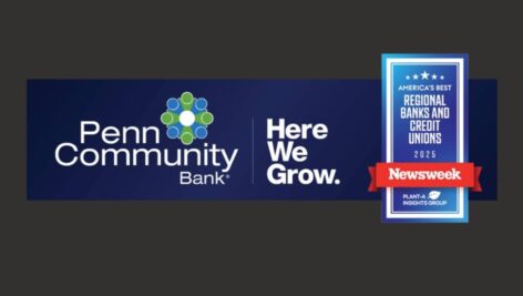 Graphic with Penn Community Bank logo and Newsweek logo depicting how the Bank has been named one of America’s Best Regional Banks for 2025 by Newsweek and Plant-A Insights Group.