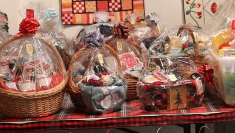 The Christmas Market Basket raffle. Close up image of filled baskets.