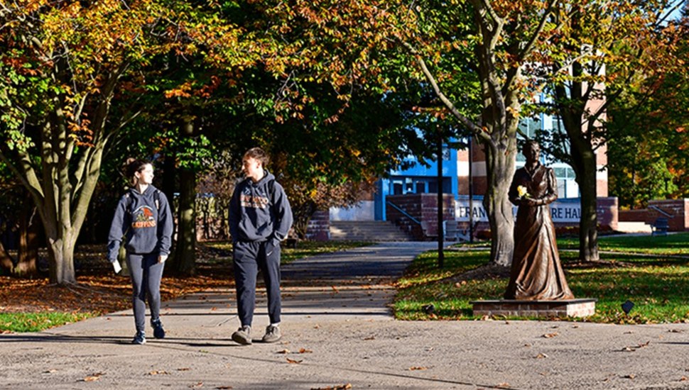 College students walking on campus.