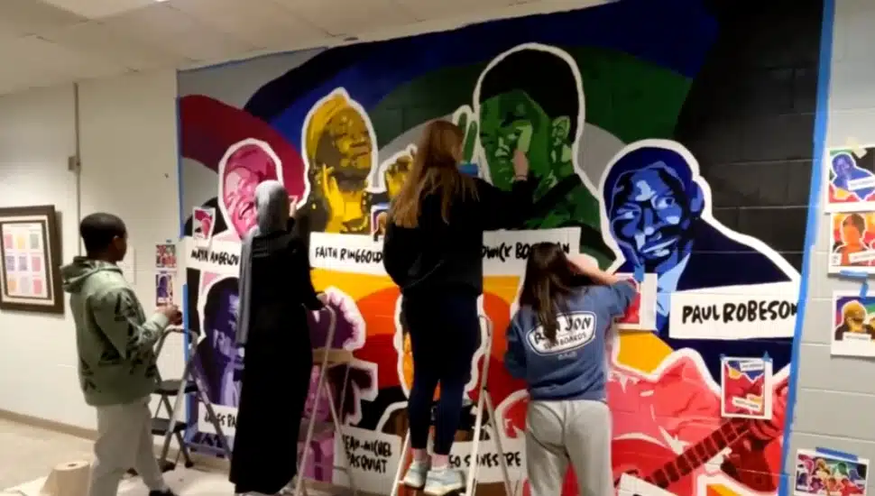 Hatboro-Horsham students painting a black history mural.