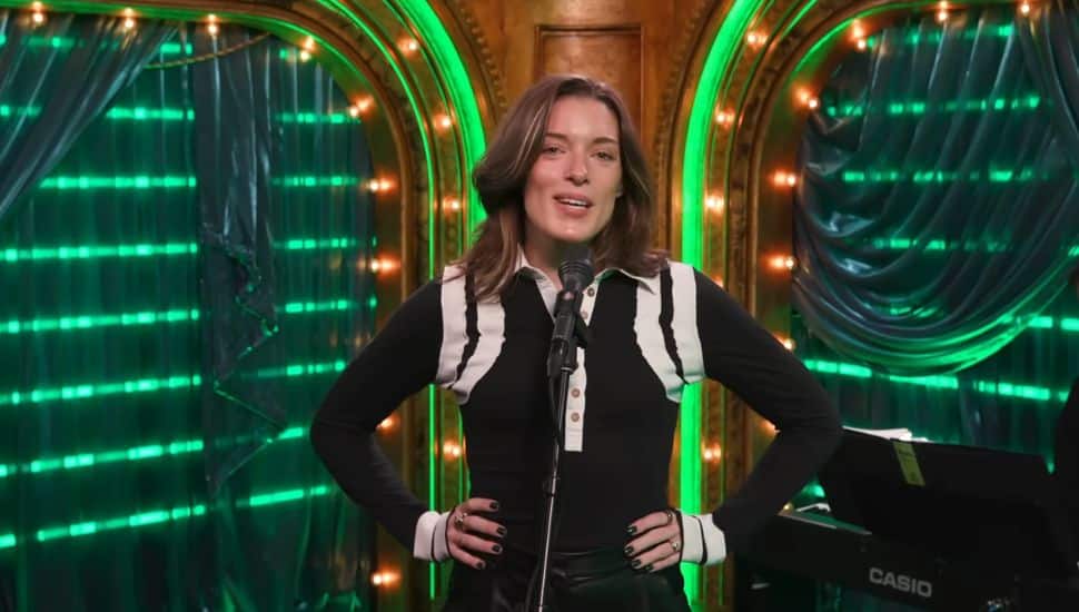 Mary Kate Morrissey preparing to sing.
