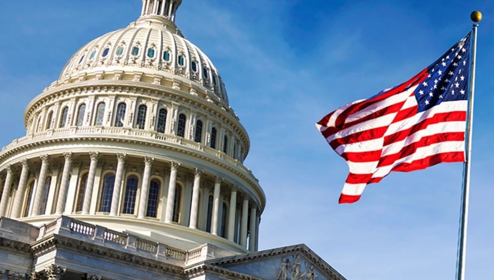 American flag and capitol building.
