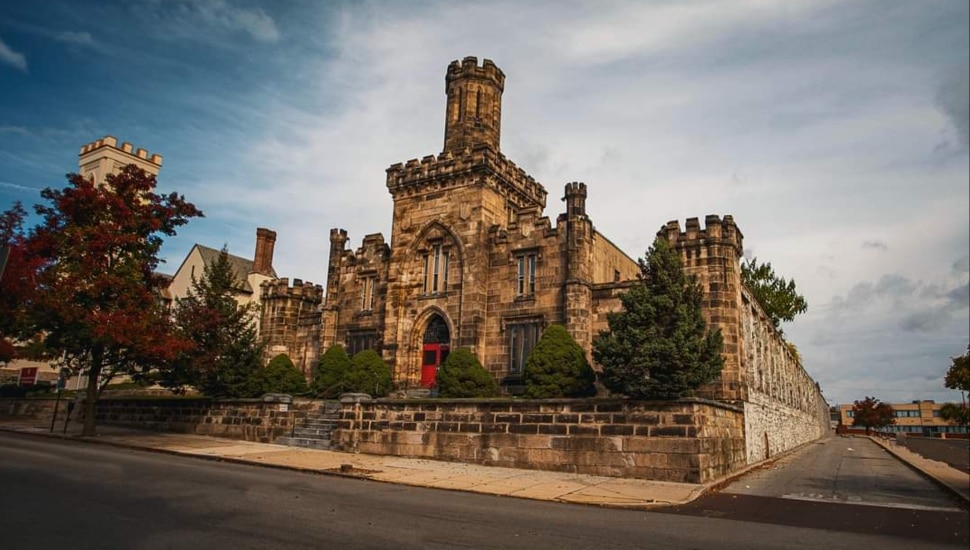 The facade of the Montgomery County Prison in Norristown.