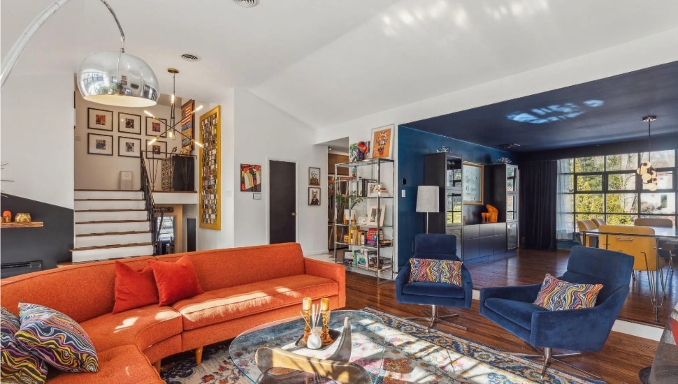 The colorful interior of the mid-century Wynnewood home.