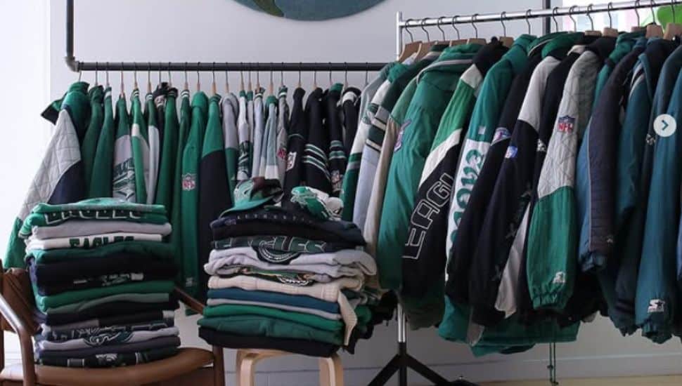 Eagles clothing folded or hanging up.