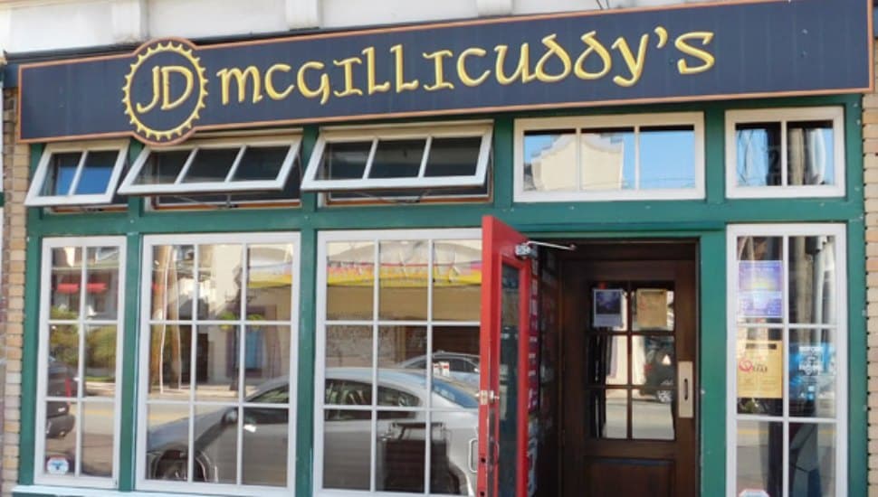 The outside storefront to J.D. McGillicuddy's in Havertown.