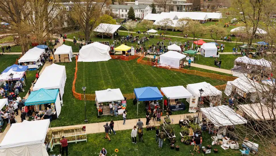 Aerial view of agricultural fair.