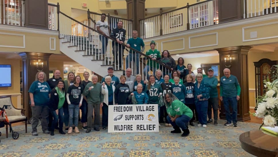 Philadelphia Eagles fans at Freedom Village show their spirit and generosity.
