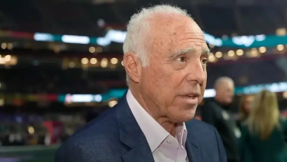 Jeffrey Lurie addresses the press from the field in New Orleans