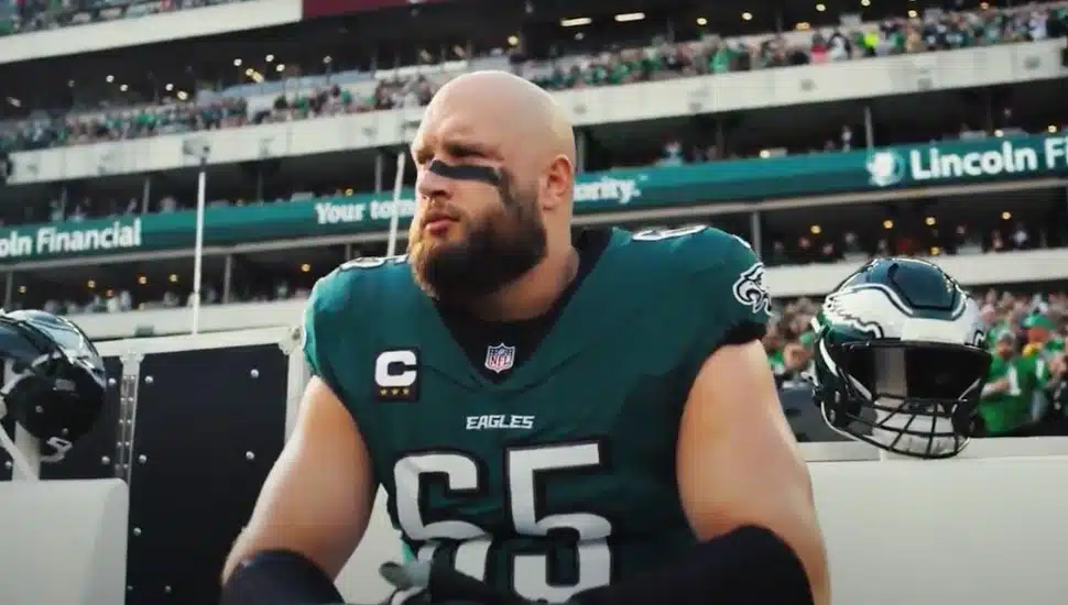 Lane Johnson sits on the bench.