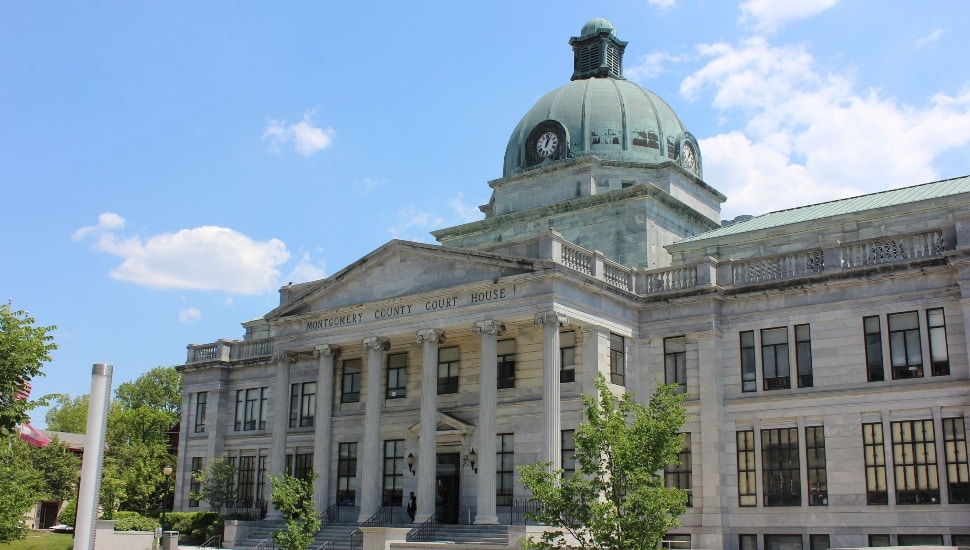 The facade of the Montgomery County Courthouse.