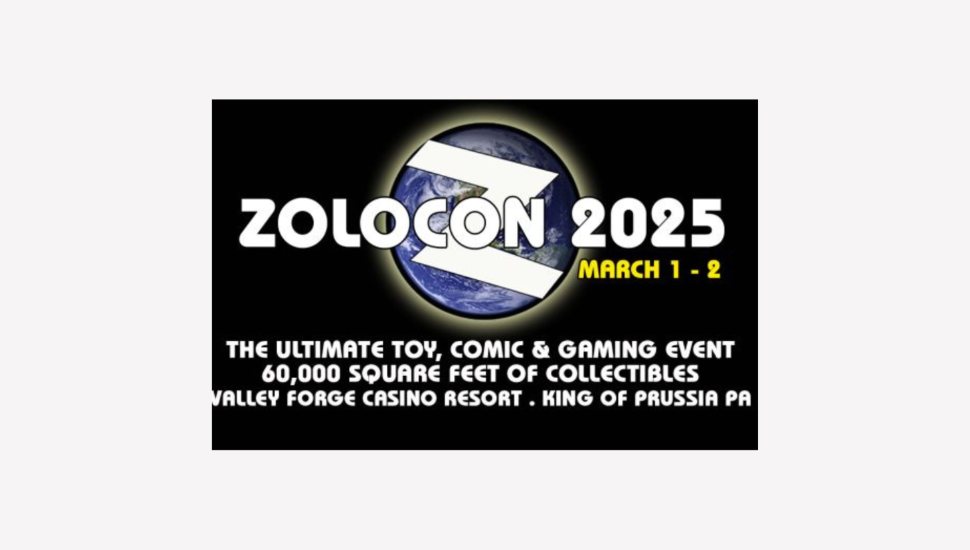 A logo portraying the info that Zolocon 2025 will be Mar. 1-2 at Valley Forge Casino Resort.