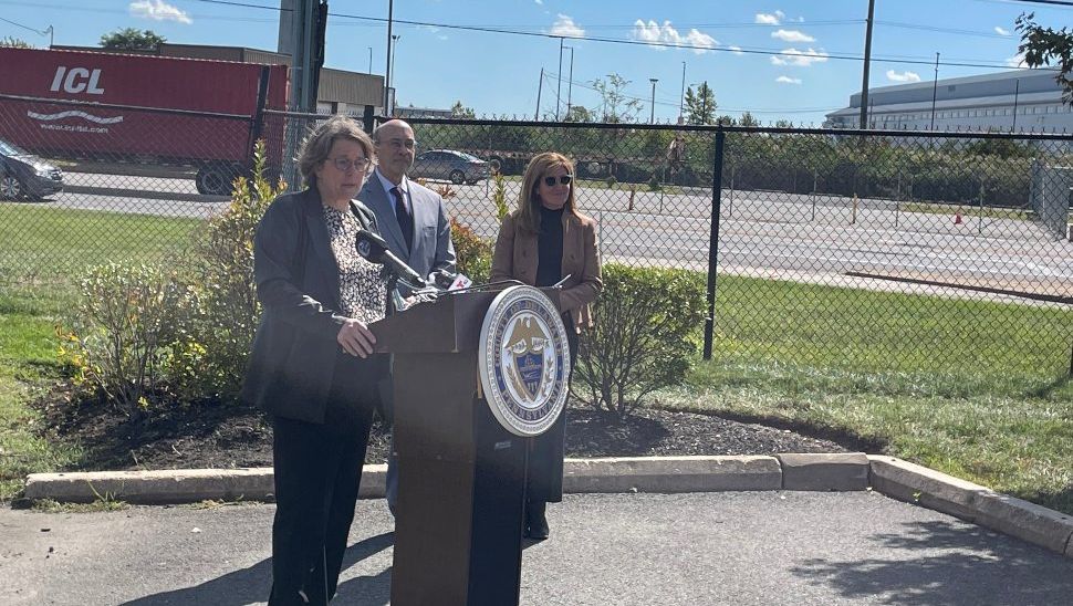 Delaware County Councilwoman Elaine Schaeffer at a press conference in 2023 about safety concerns for Rt. 291. With her are Barry Seymour and Councilwoman Christine Reuther.