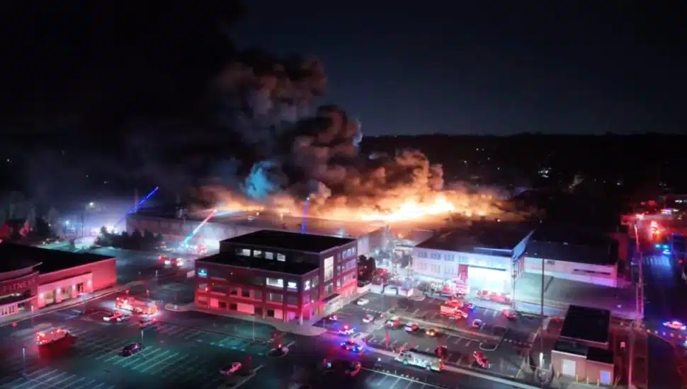 Aerial view of SPS Technologies fire.