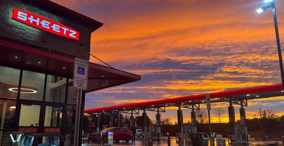 The sun setting over Sheetz.