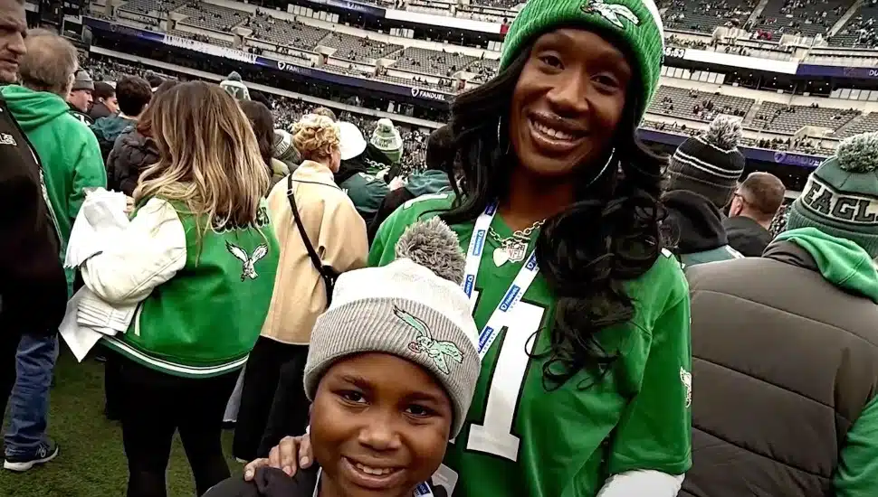 Tiffany Williams with son Jayden at the Eagles game.